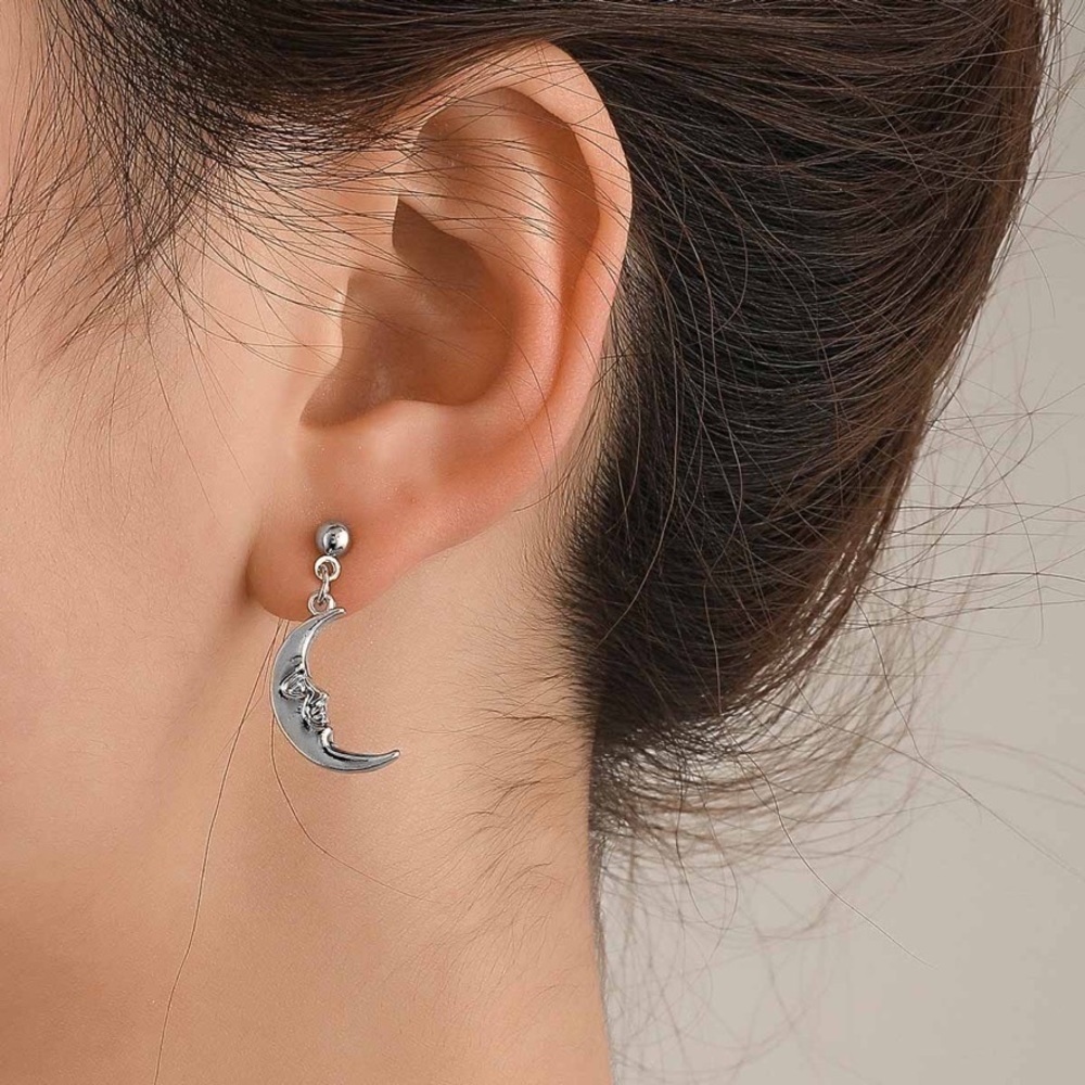Any 3/$25! Silver Man-in-the-Moon Drop Stud Earrings - Picture 3 of 7